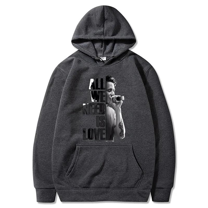 Autumn Letter "All We Need Is Love" and Singer Pattern Printed Hoodies Casual Sports Long Sleeved Men's and Women's Unisex Hooded Sweatshirts