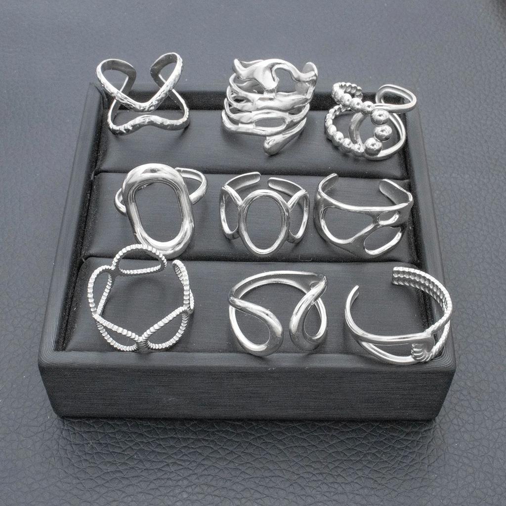 Fashion Stainless Steel Adjustable Rings for Women Sliver Color Hollow Open Finger Rings Men Female Jewelry Weddings Gifts