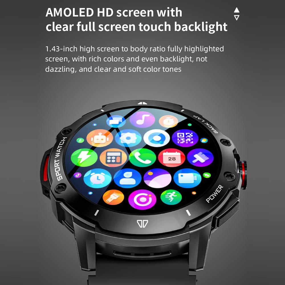 KB08 1.43-inch AMOLED Screen 2+32G Smart Watch 4G SIM Card Android 8.1 Smart Sport Watch, for Europe Asia Africa