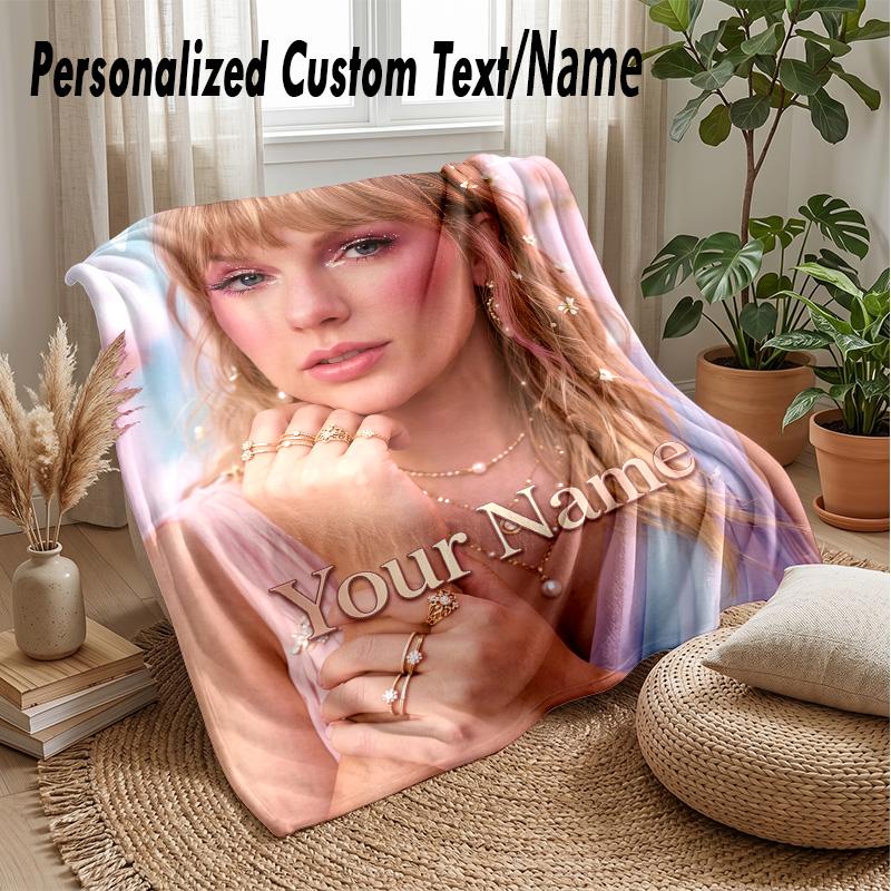 Taylor Swift Custom Flannel Throw Blanket Print Your Name Text Soft Warm Blanket Holiday Present