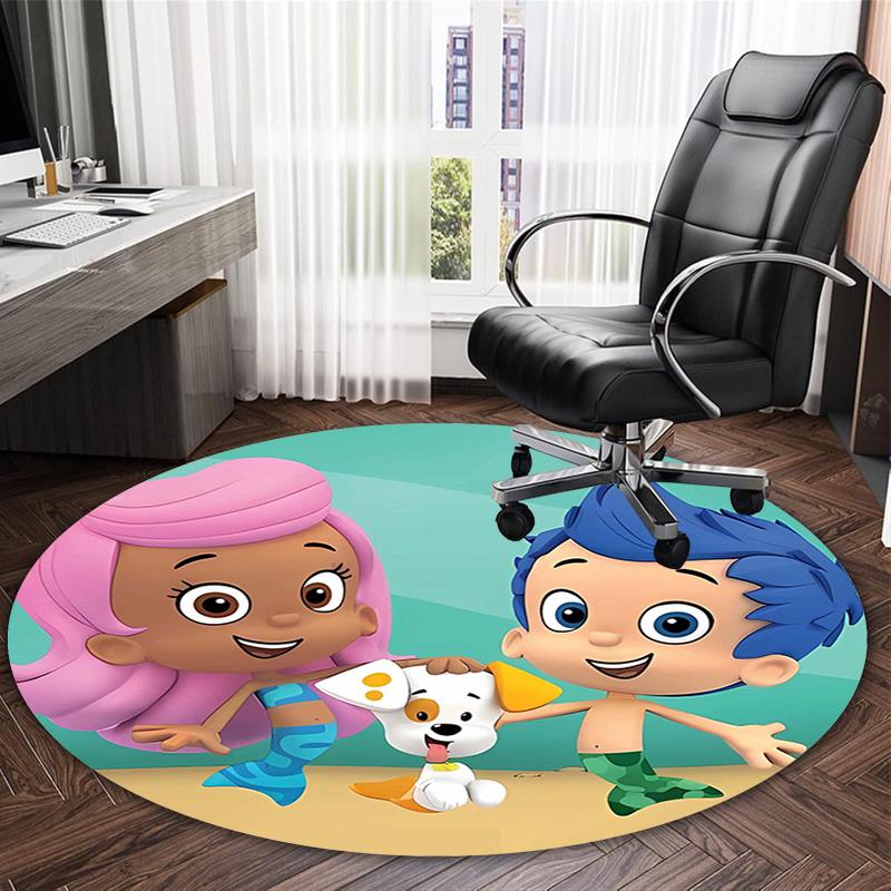 1pc Bubble Guppies Print Round Carpet Chair Round Carpet Suitable for Bedroom Living Room Home Decorative Carpet