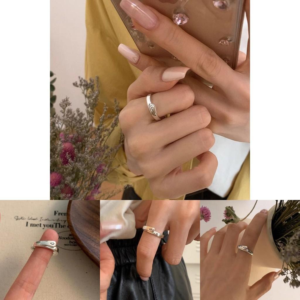Minimalistischer Smiley-Gesicht-Ring im koreanischen Stil für Damen Modisches verstellbares Kupferdesign