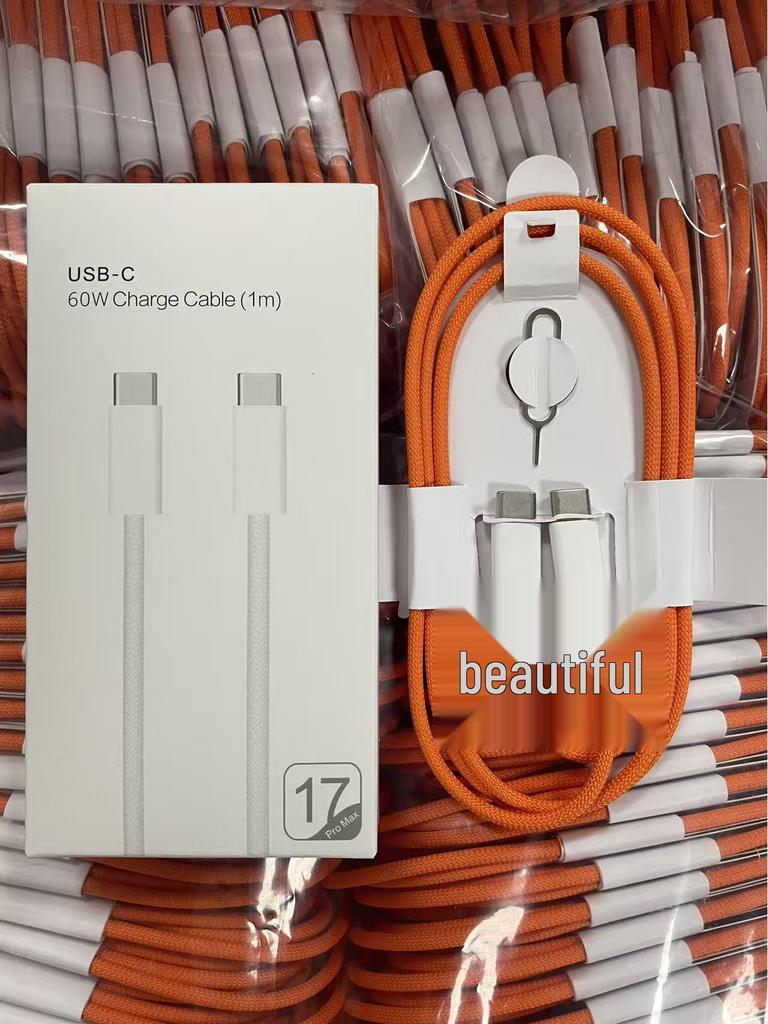 60W Dual Type-C Braided Data Cable for Apple Devices - Orange