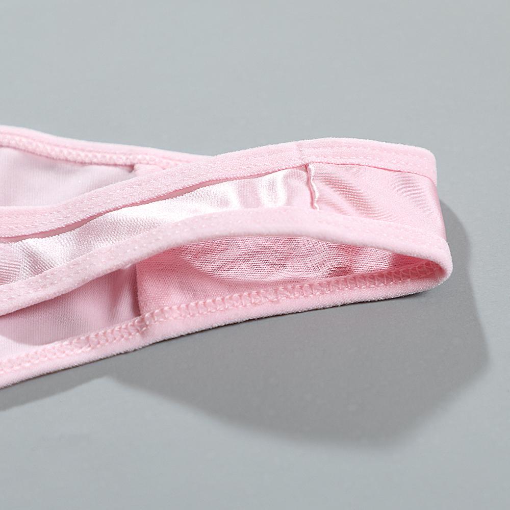 Women's Thong Adjustable Waistband Glossy Satin Solid Color Underwear Low Waist Smooth Silk Bowknot Female Underpants
