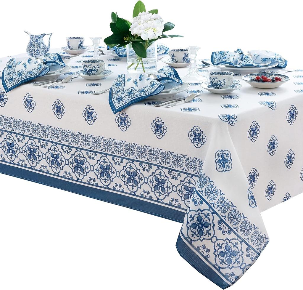 Zitronenhain Blaues Muster Tischdecke Polyester Abwischbar Wasserdicht Tischdecke Innen Außen Feiertagsessen Party Hochzeit Deocr