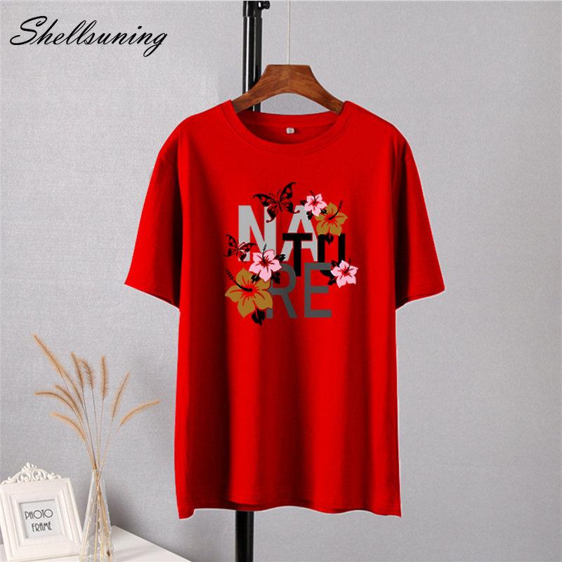 Shellsuning Vintage Graphic Harajuku Trička s potiskem Dámské 100% bavlna O Krátký rukáv Měkké trička Dámská Jednoduchá estetická trička