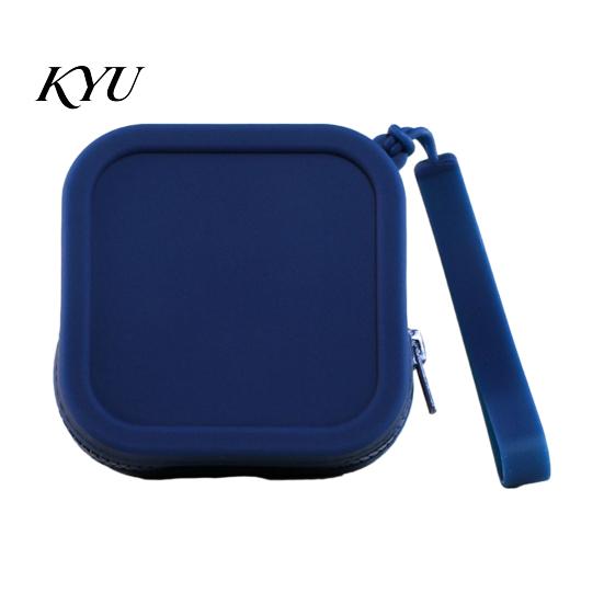 Soft Silicone Key Organizer Coin Pouch with Zipper And Wrist Strap, Square Shockproof Mini Change Holder Storage Bag, Lightweight Compact Purse