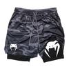 Snake Print 2 In 1 Workout Running Shorts for Men Gym Performance Shorts with Phone Pocket Towel Loop Sport Athletic Activewear