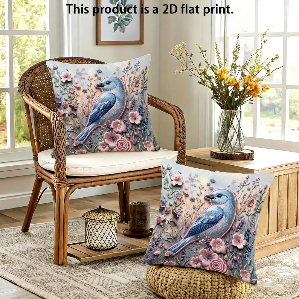 2pcs Throw Pillow Covers 18x18 Inch Vintage Bluebird Floral Print Decorative Pillowcases for Couch Bedroom Living Room