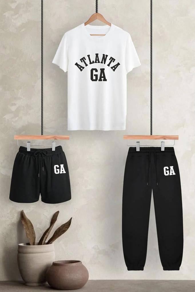 Women's Fashion Big Size Tracksuit Set Atlanta Ga Printed Unisex (Large Fit) Oversize 3-Piece T-Shirt Pack