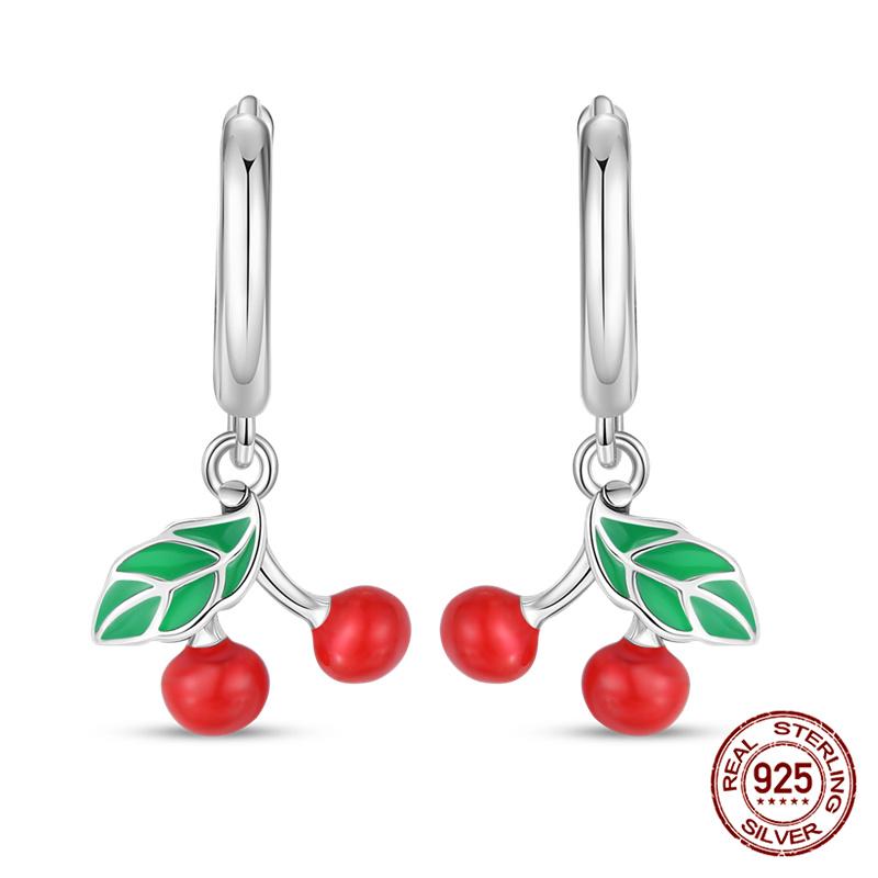 Original 100% S925 Silver Sweet Cherry Strawberry Sweetheart Avocado Women's Earrings Engagement Anniversary Gift