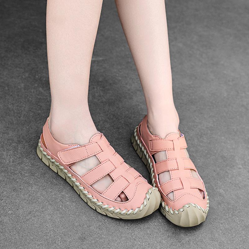 Fashion Anti-collision Toe Flats Summer Mens Sandals Leather Man Casual Shoes Comfy Roman Sneakers Outdoor Men Leather Beach Footwear