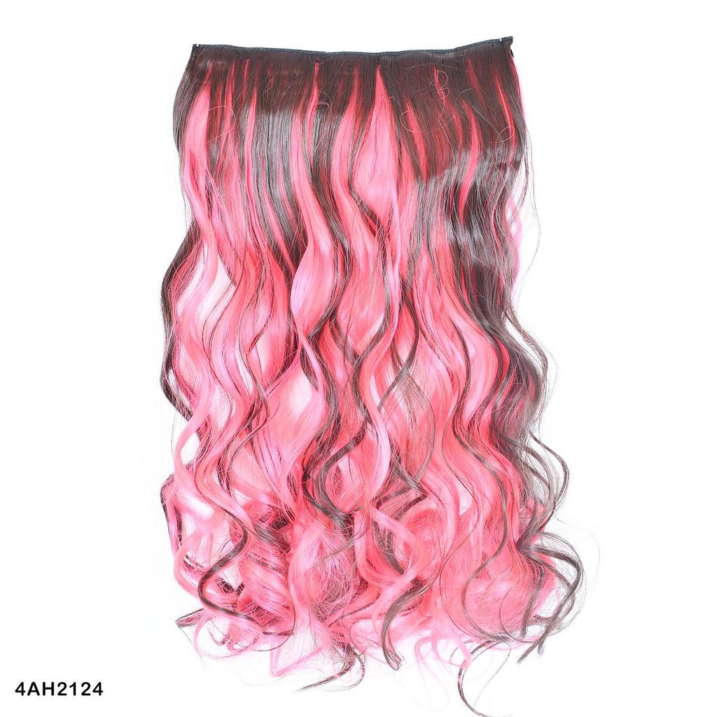 Highlighted Piano Color Hairpiece clip in hair extesnion one piece with 5Clips Long Wavy Hair Brown Red Blue colorful hair