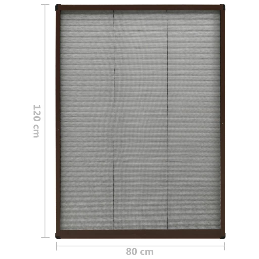 Insect Screen Pleated Blind for Windows Aluminum Brown 80x120 Cm