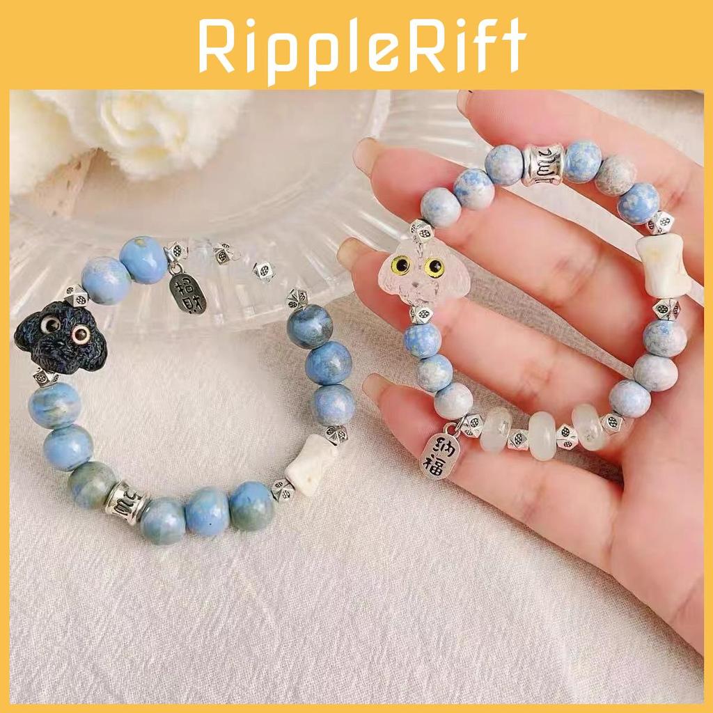 Resin Cute Dog Black Couple Bracelet Handmade Ceramic Genderneutral Beads