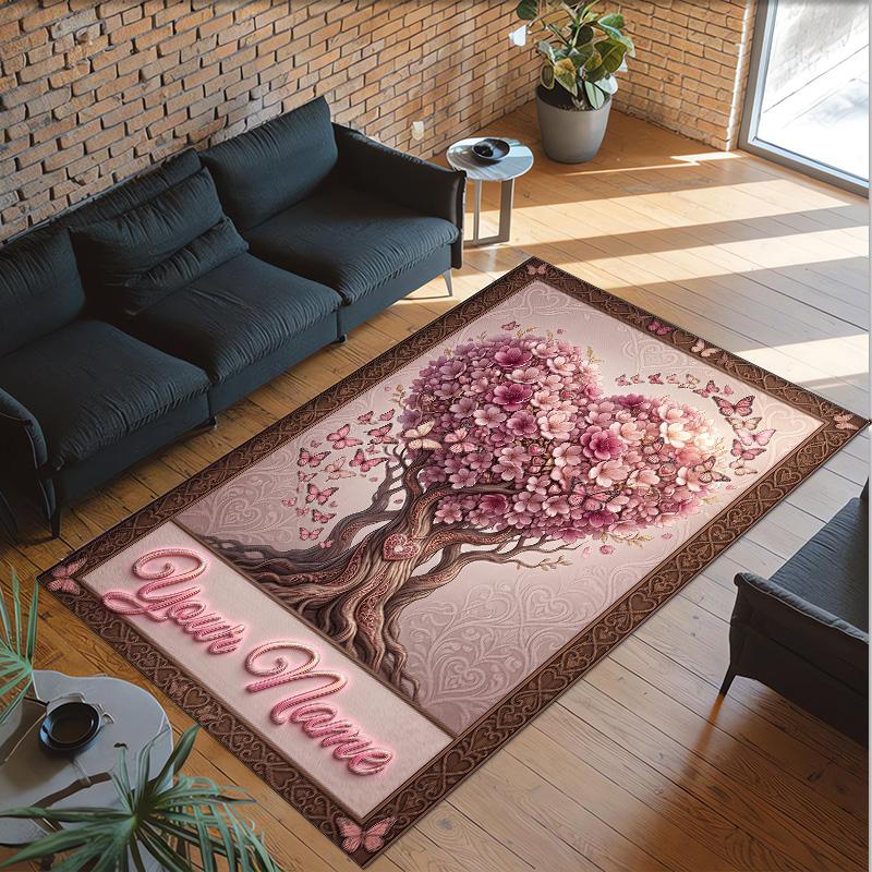 Valentine Love Theme Crystal Velvet Rug Personalized Custom Name Text Soft Floor Mat Home Decor