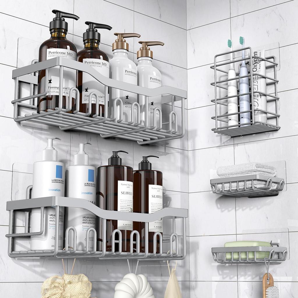Punch-free Bathroom Rack, Wall-mounted Shampoo Storage Rack, Rust-proof Stainless Steel Bathroom Organization Accessories