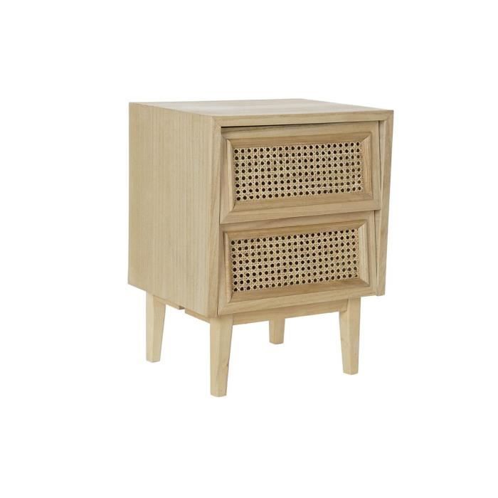 Table de chevet naturel rotin bois de paulownia (43 x 33,7 x 56 cm)