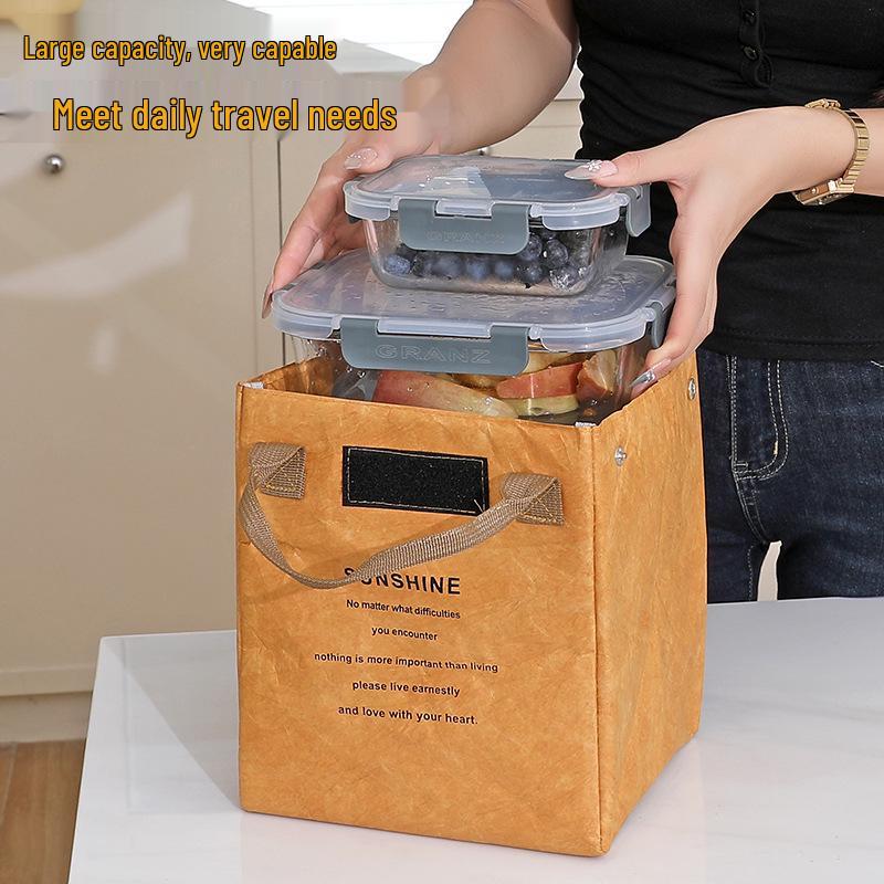 Tyvek Kraft Paper Insulated Lunch Bag - Waterproof, Aluminum Foil Bento Picnic Bag