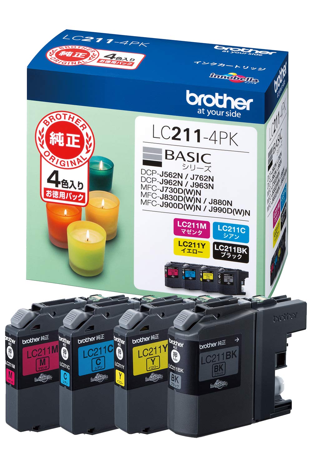 

Brother Industries Ink cartridge 4 color pack Compatible model [brother genuine] LC211-4PK numbers DCP-J968N, DCP-J767N, DCP-J567N, MFC-J887N,