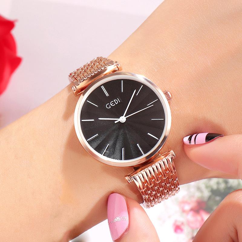Ladies' Leisure Steel Belt Quartz Pointer Student
