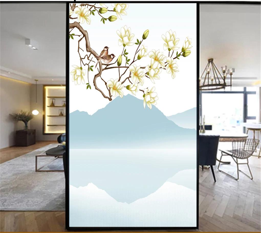No Glue Privacy Window Film Static Cling Decorative Landscape Painting Window Treatments Window Sticker