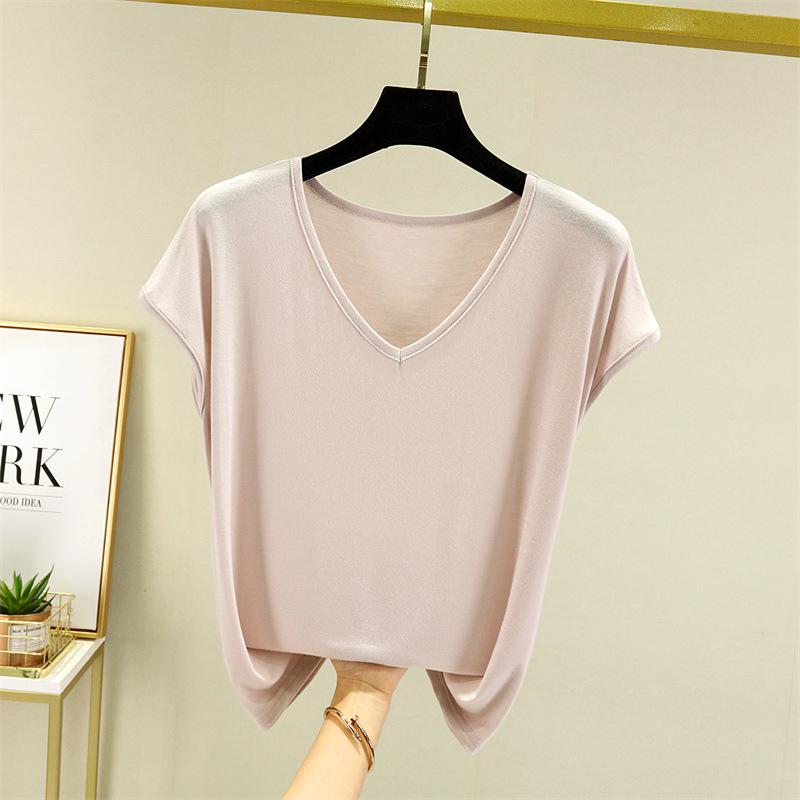Women's Summer Solid Color Basic V-neck Sleeveless T-shirt Loose T-shirt Indoor and Outdoor Casual T-shirt