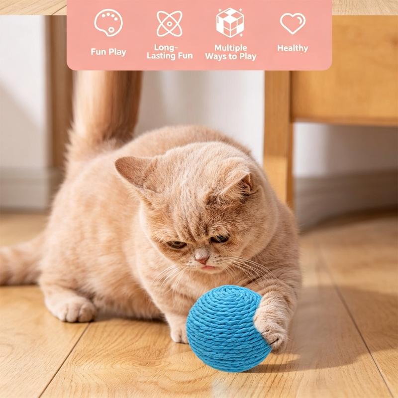 Kitten Interactive Ball Chew Toy Teething Soft Cats Toy Sisal Ball Oversized Attractive Ball Shape Teething Toy