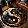 Dragon Yin Yang Mat for Decor, Harmony Design Flannel Carpet, Non-Slip Round Rug for Bedroom Study Living Room Meditation Space