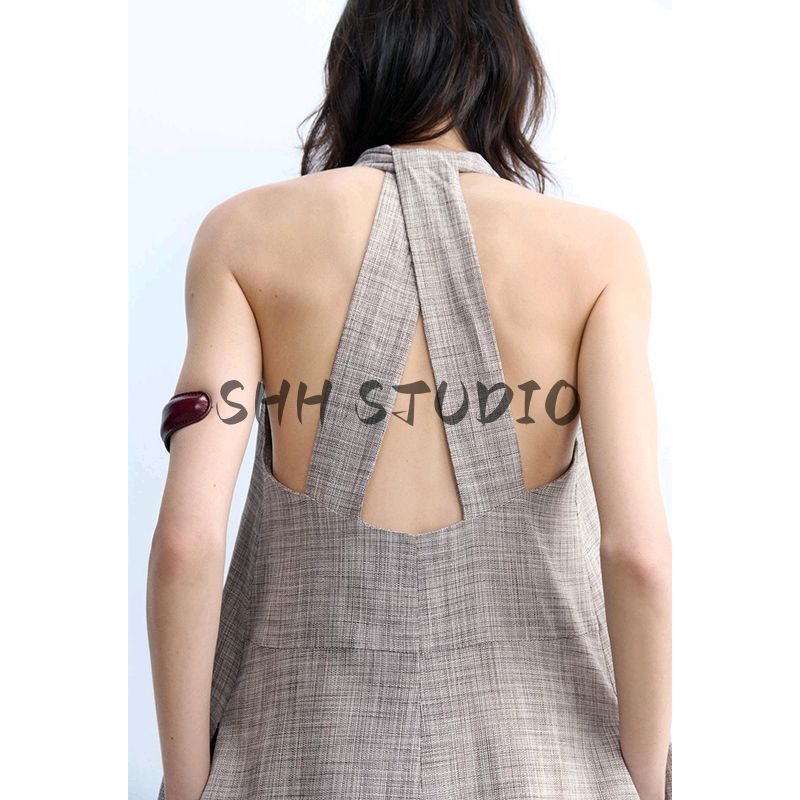 Spring and Summer New Women's Clothing French Style Design Loose Hanging Collar Open Back Midi Skirt Dress 2493775