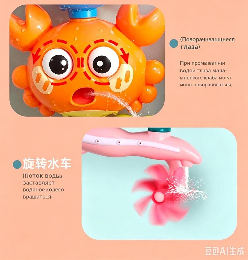 Crab & Whale Water Toys for Kids Bathtub with Rotating Eyes & Water Wheel Fountain