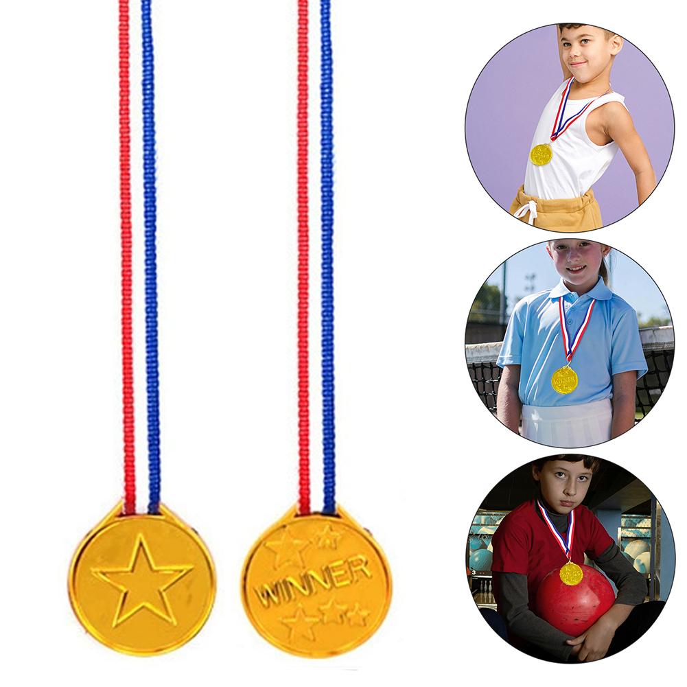 10PC Gold Plastic Winner Award Medals for Kids Birthday Party Favors Sports Game Prizes Soccer Football Pinata Fillers Toys Gift