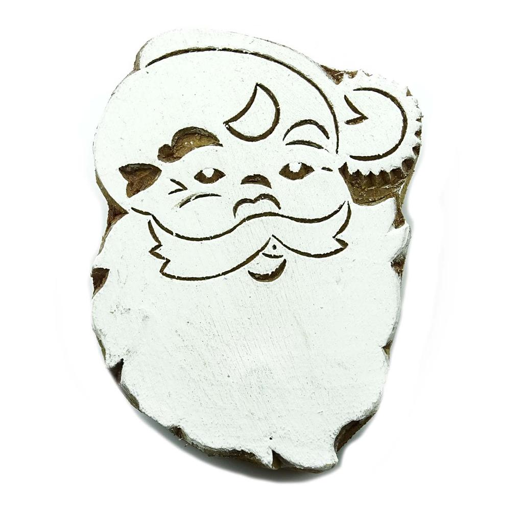 Brown Wooden Textile Stamps Wood Block Art Santa Claus Stamp Decorative