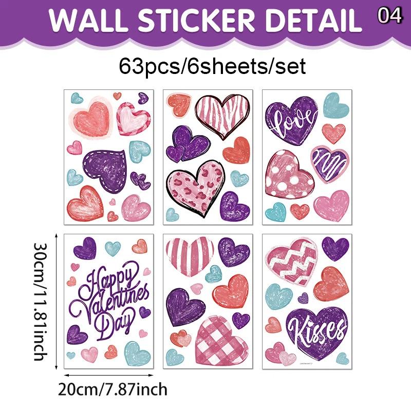 Heart Love Glass Window Stickers 3D Valentine's Day Scene Decoration Background Glass Static Wall Stickers Creating Holiday