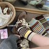 Vintage Mori Maillard Contrast Striped Medium Tube Socks Children'S Breathable Birkenstocks Double Needle Stacking Socks