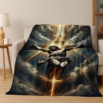Nuova Coperta Plaid in Flanella Croce Credenza Sacra Prega Gesù, Morbida e Accogliente Coperta da Divano per Casa Camera da Letto Letto Divano Coperta da Picnic Regalo per Bambini