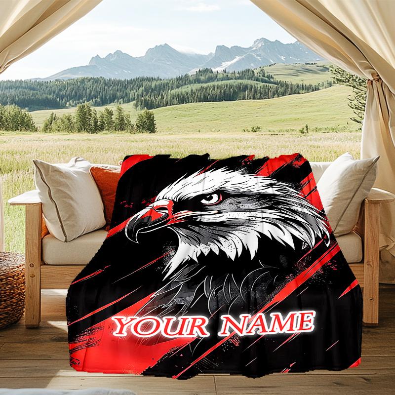 1PC Custom Name Eagle Power Artwork Outdooor Flannel Blankets Patterns Throw Blanket All-Season Soft Gift for Couch, Bed, Camping Gifts