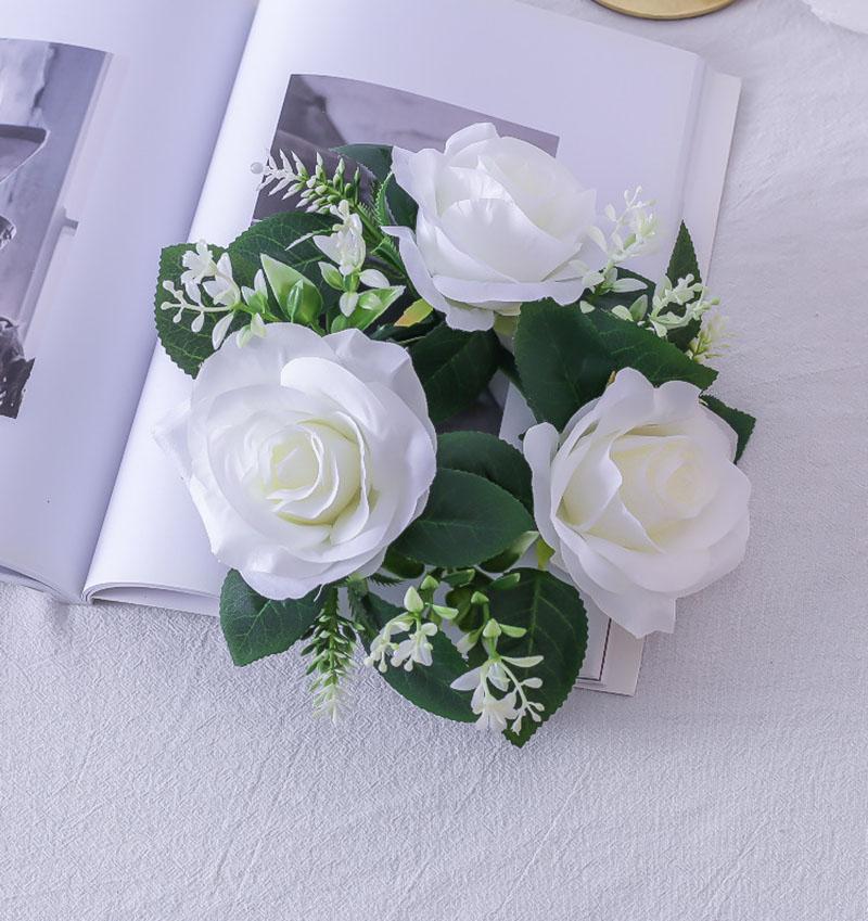 

Simulated Rose Candle Holder Wreath Ring, Used For Restaurant, Living Room, Party, Wedding Decoration 1Pc белый