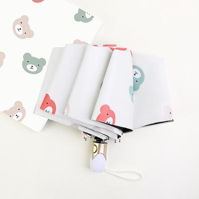 Dreifach-Regenschirm „Lovely Bear“, sonniger und regnerischer Regenschirm für Damen, Mädchen, Kinder, schwarz, gummiverstärkt, faltbar, automatischer Regenschirm