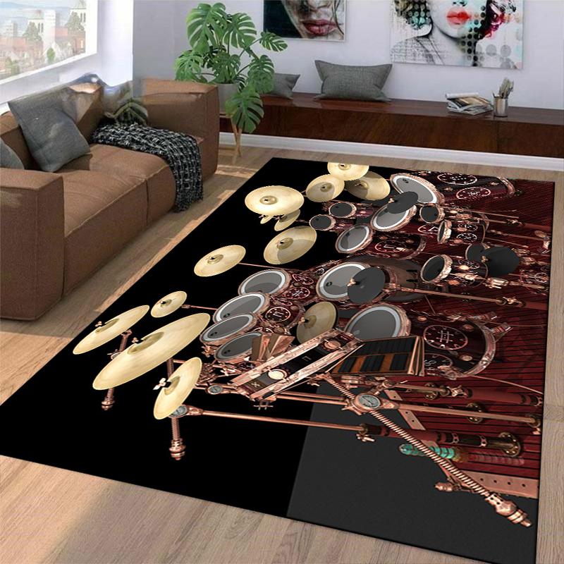 Gold and Bronze Musical Drum Set Art Carpet for Home Decor Suitable for Use As an Anti-slip for Living Room Bedroom Sofas