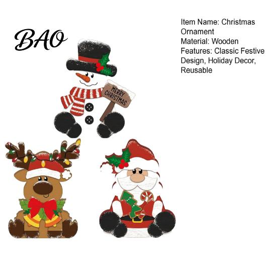 Christmas Gift for Family 3Pcs Wooden Tabletop Decor Set, Santa Snowman Reindeer Figurine, Hanging Indoor Party Supplies Tree Ornament with