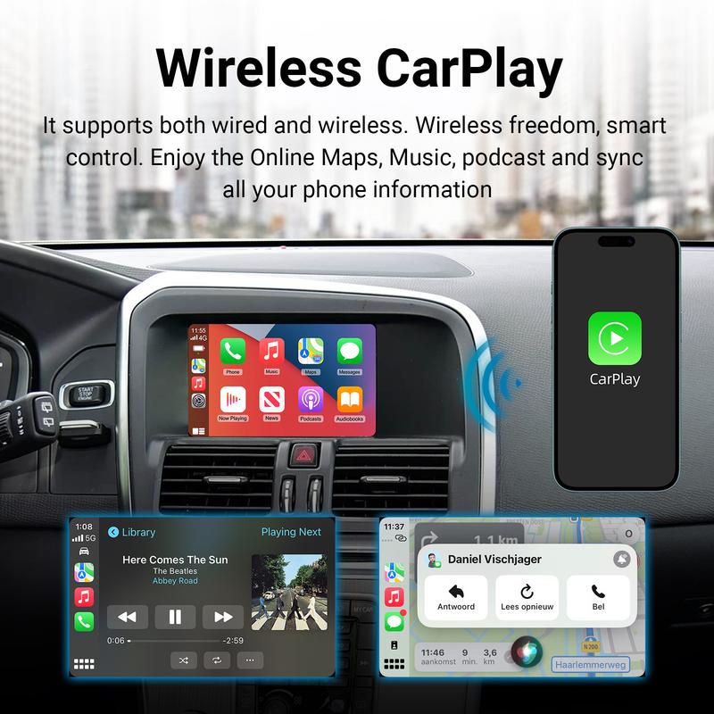 Ezonetronics Wireless CarPlay Android Auto retrofit kit decoder box for Volvo V40 V60 S S60 XC60 V70 XC70 S80 with 7 inch screen