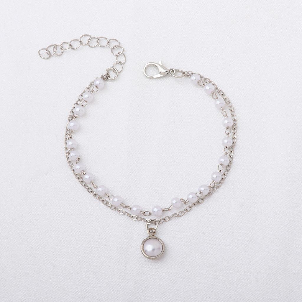 Stylish simple chain beaded multi-layer pearl bracelet pearl pendant Internet celebrity retro double bracelet jewelry
