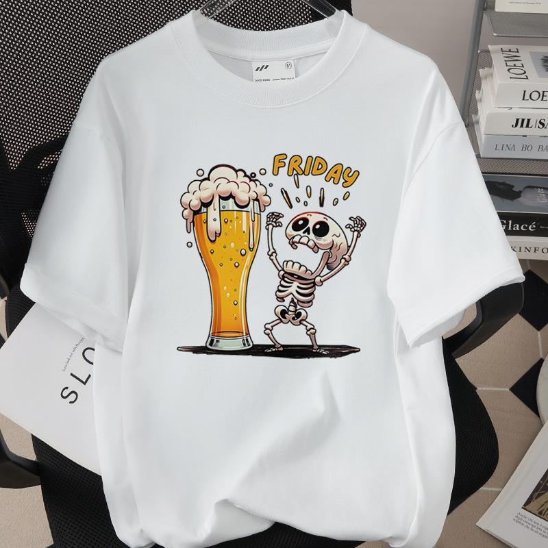 Women T Shirt Monday To Friday Drink Beer Funny Sports Fashion T-shirt Skeleton FRIDAY Beer Graphic Tshirts Women Clothes S