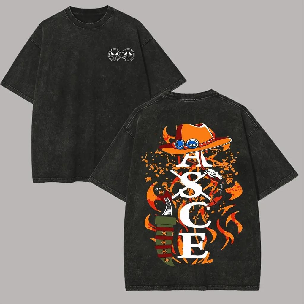 Unisex One Piece Graphic T Shirt Men Women Vintage Wash Cotton Short Sleeve Tee Summer 2026 Y2k Streetwear Oversized Casual Tops