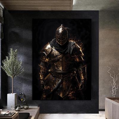 Samurai negru și auriu Războinicul medieval în armură Figura de perete din pânză Tablouri imprimate Modern Clasic Retro Lucrări de artă de lux Postere Decorații pentru casă