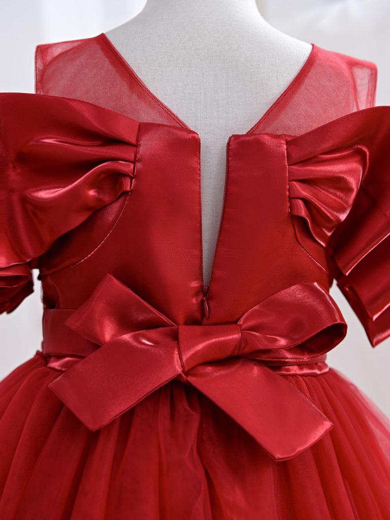 Europäisches & Amerikanisches Mädchen Mesh Puffrock Langes Prinzessinnenkleid - Formelle Blumenmädchen Abendgarderobe