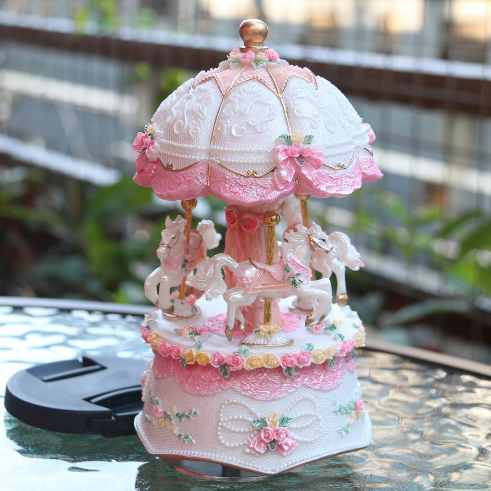 Музыкальная шкатулка Лошадка-карусель Вращающаяся музыкальная коллекционная фигурка для подарка младенцам и детям Светодиодная