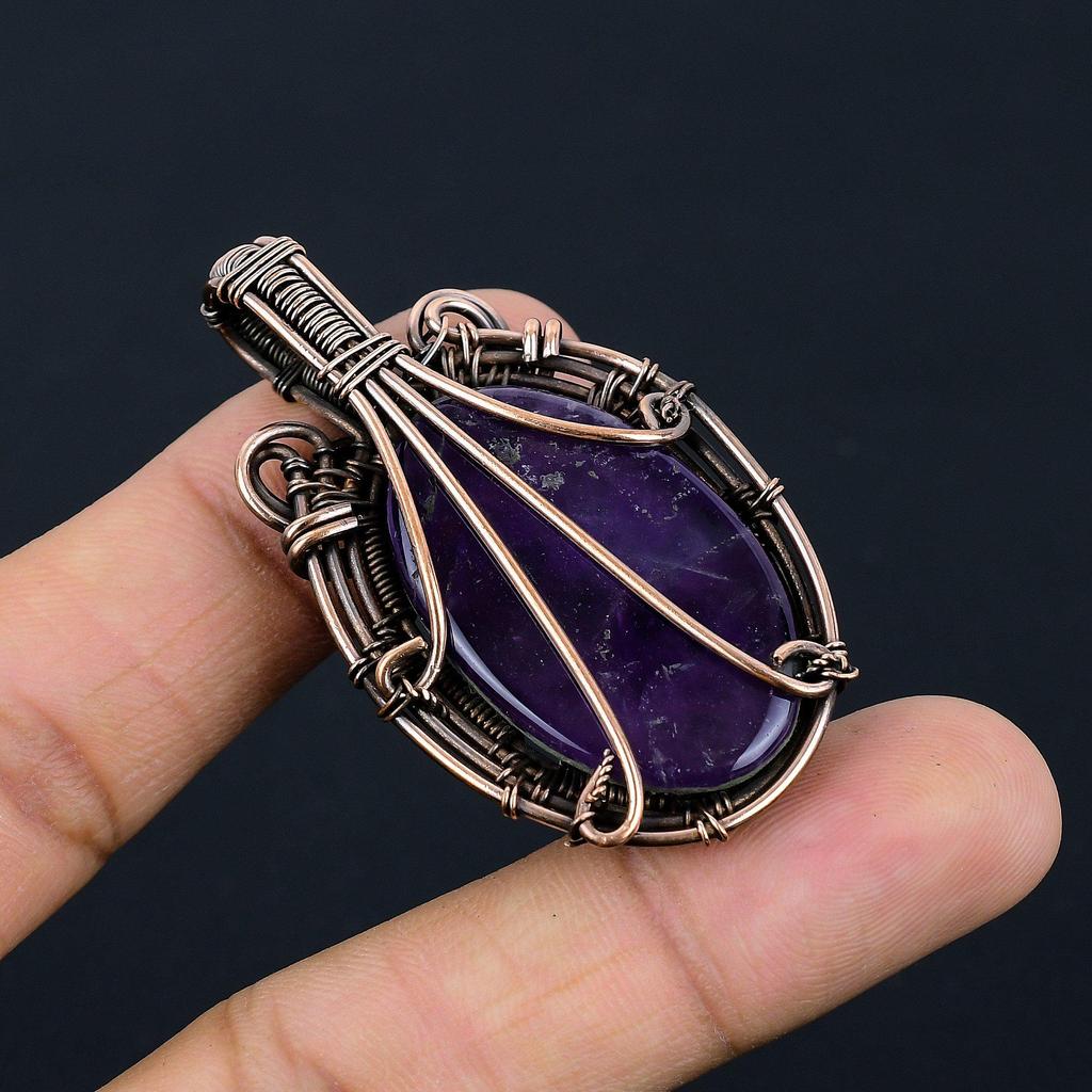 Amethyst Pendant Gemstone Jewelry, 999 Copper Wire Wrapped Pendant, Gift For Women Handmade Pendant