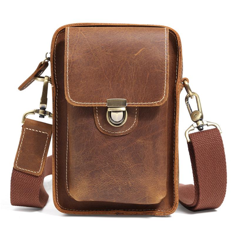 3614 Retro Crazy Horse Leather Men's Waist Bag, European and American Trendy Genuine Leather Men's Bag, Durable and Practical